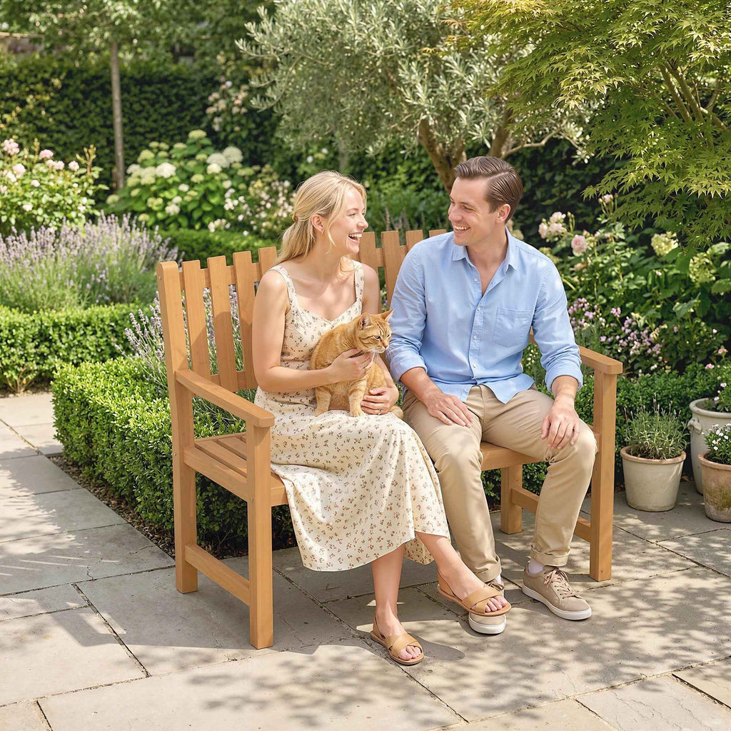 Outsunny 2-Person Garden Bench, FSC Acacia Wood, Slatted Seat and Backrest, Natural
