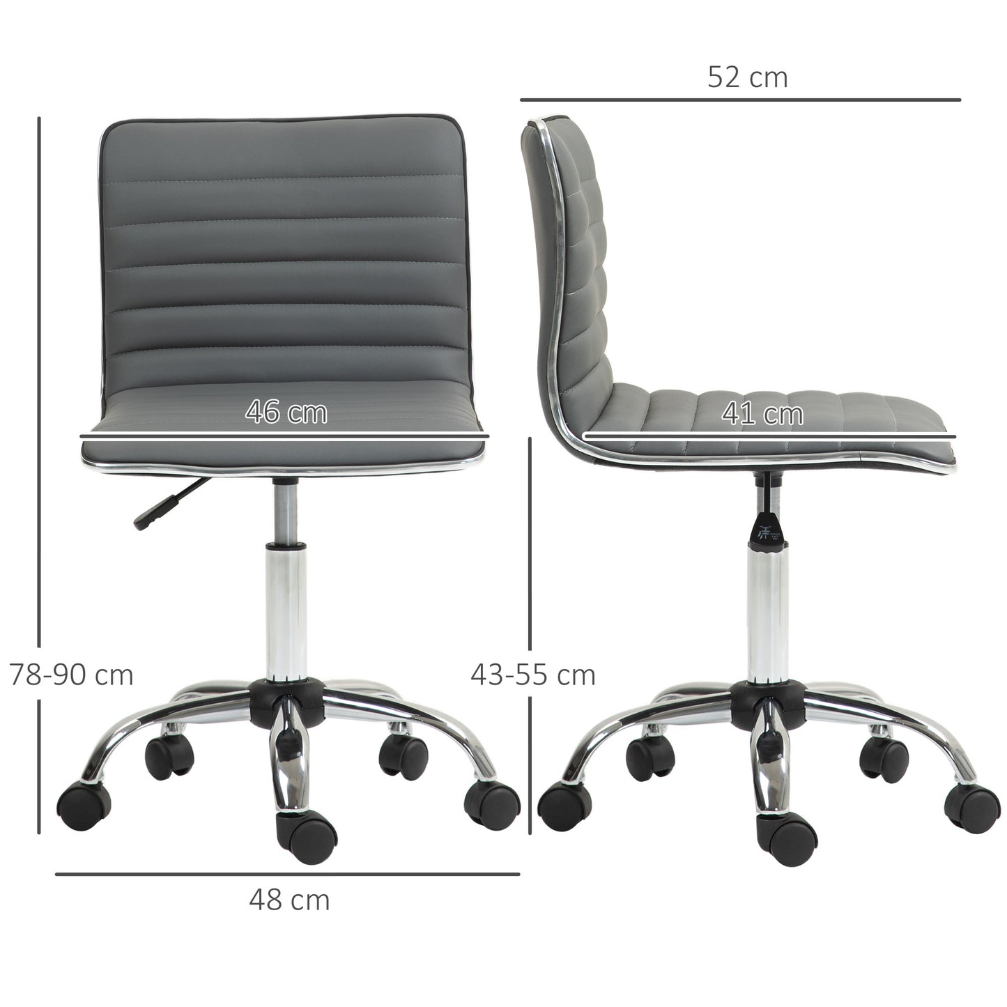 Ergonomic PU Leather Office Chair with Adjustable Height, Swivel Seat and Wheels, Dark Grey