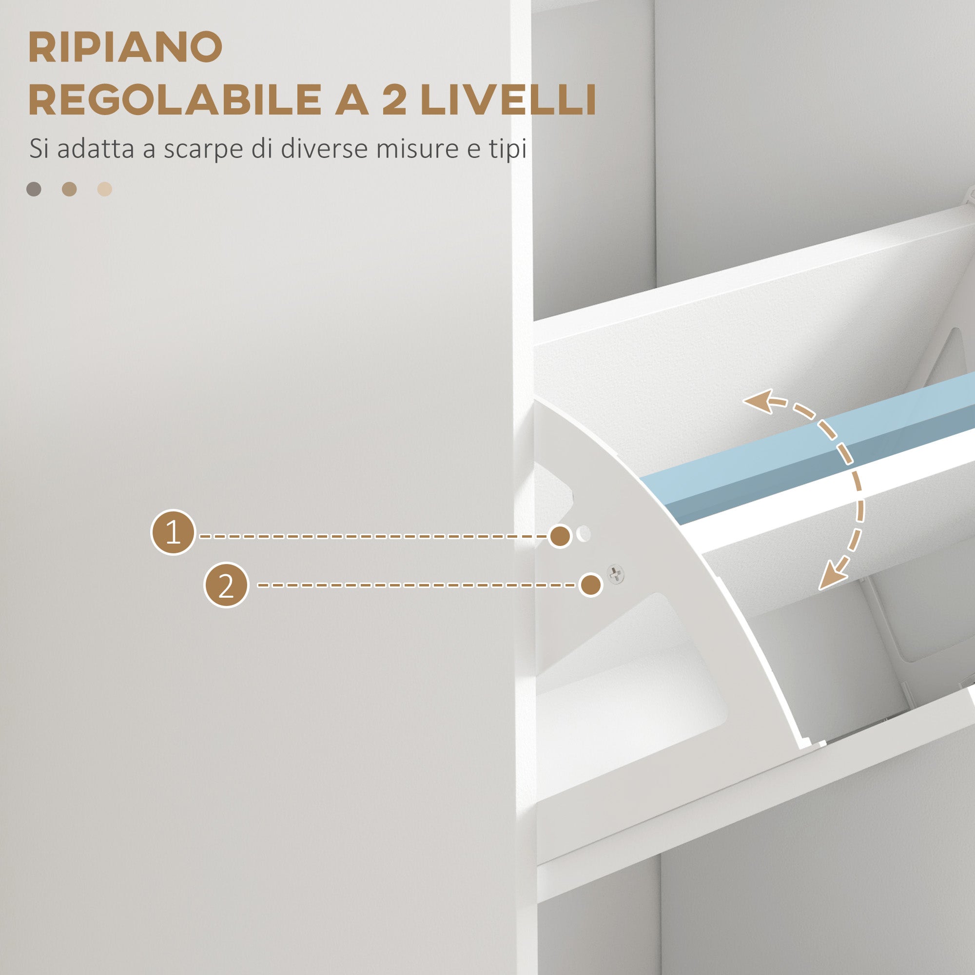 Modern Shoe Rack with 3 Tilting Drawers for 15 Pairs of Shoes and Adjustable Shelf, 54x24x117.5cm, White