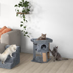 Cat Tree with Cat House and Plush Bed, Jute Scratching Post and Ball, Grey