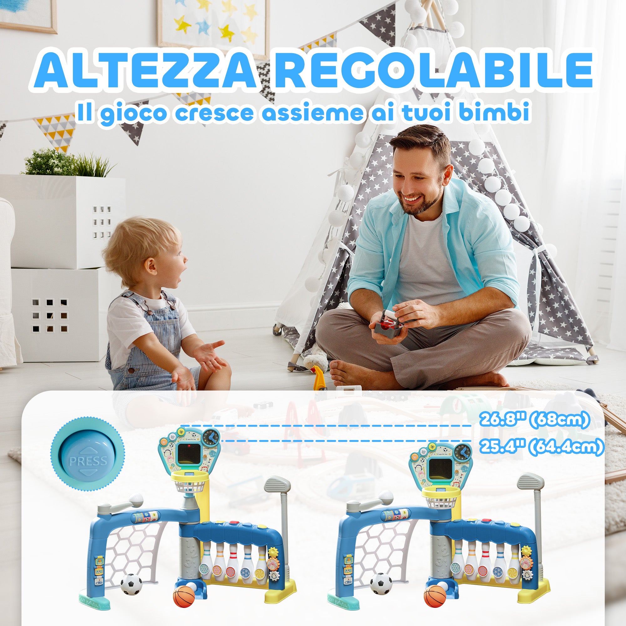 5-in-1 Children's Game for Football, Basketball, Golf, Baseball and Bowling, in PP and ABS, 88.6x38.7x60.4-68 cm