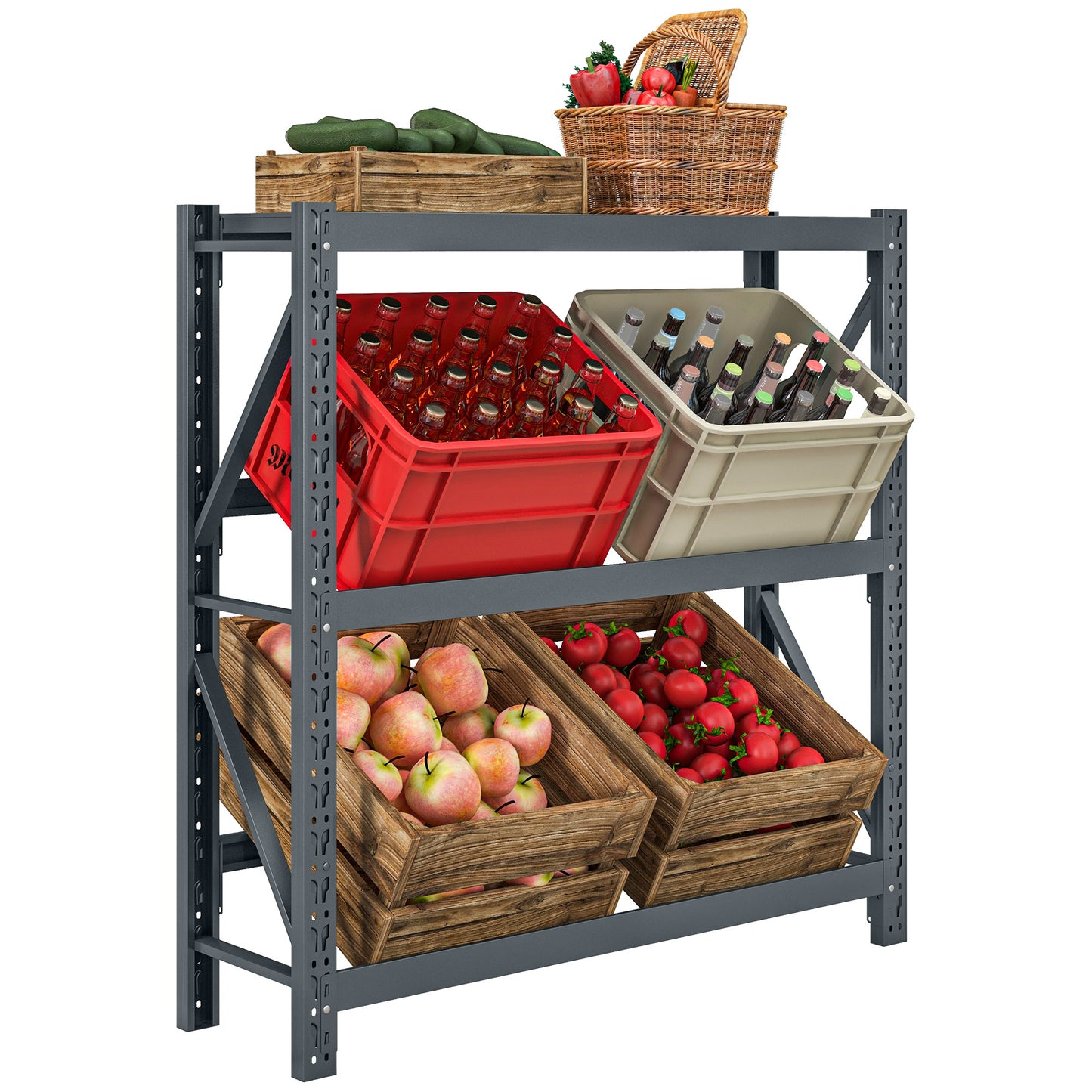 Freestanding 6 Crate Beverage Rack with Adjustable Shelves, 110x30x110cm, Grey