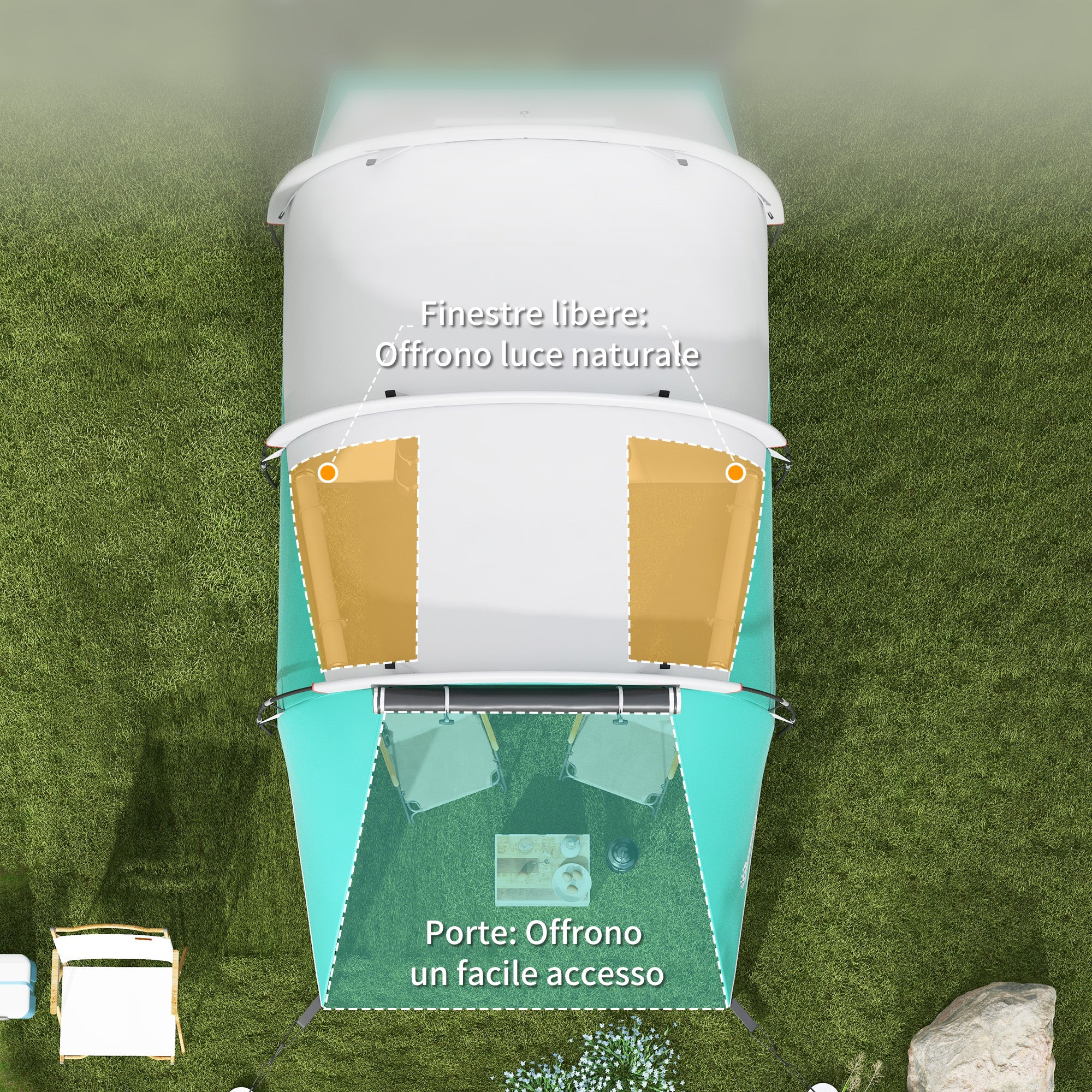 2-4 Person Waterproof Tunnel Tent with Carry Bag, 460x260x190 cm, Green