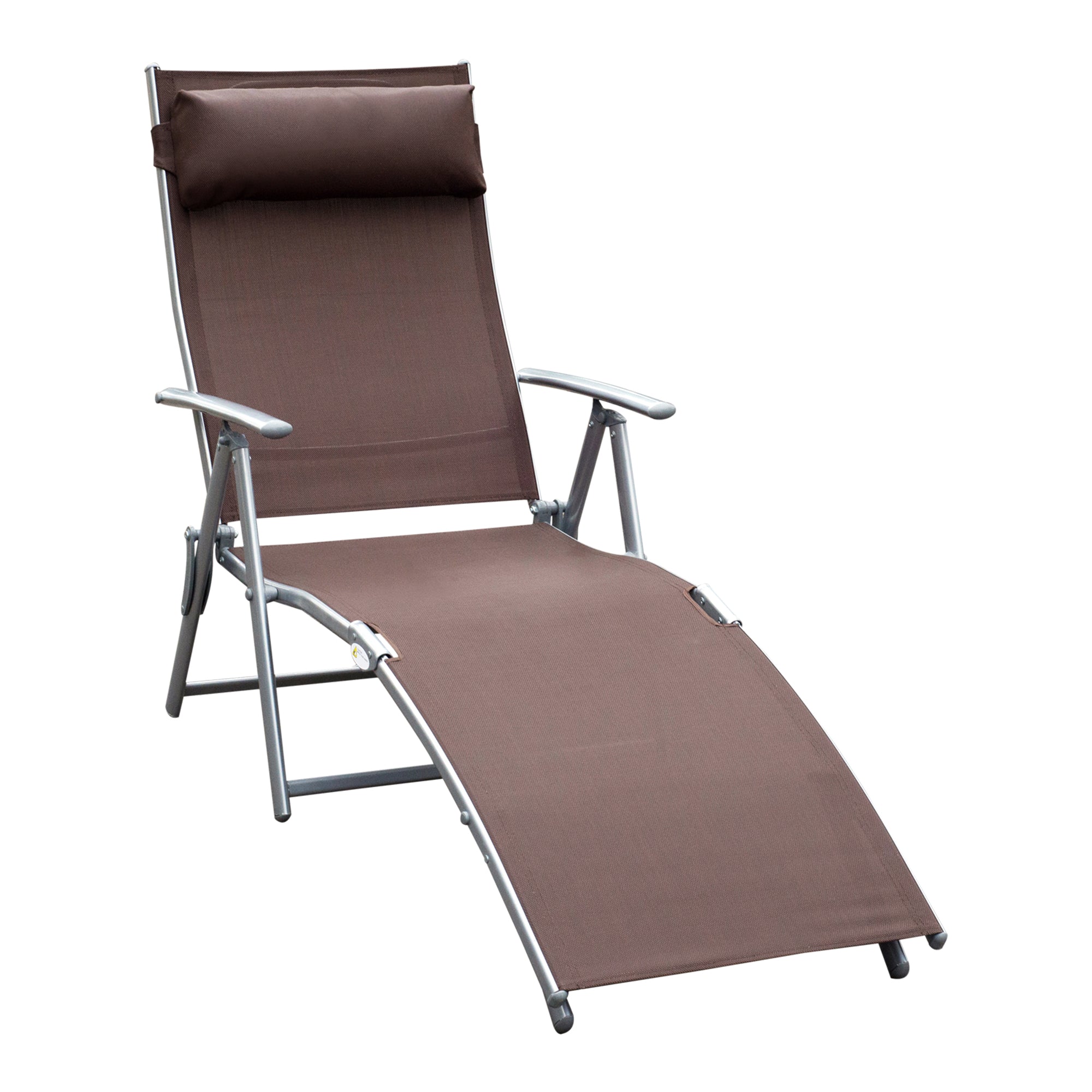 Folding Garden Lounger with Cushion, 7-Reclining Backrest, 137x63.5x100.5cm, Brown