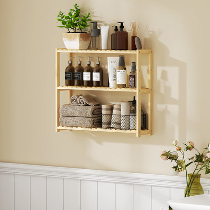 Bathroom Shelf with 3 Shelves Adjustable in 5 Positions, in Bamboo, 60x15x50 cm, color Wood