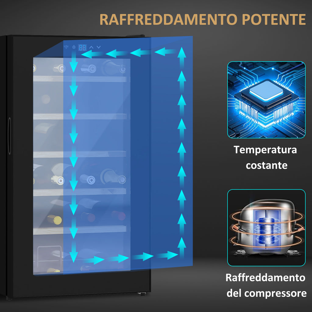 Wine Cooler Refrigerator for 24 Bottles, 65L Capacity, Temperature Control and Removable Shelves, Black