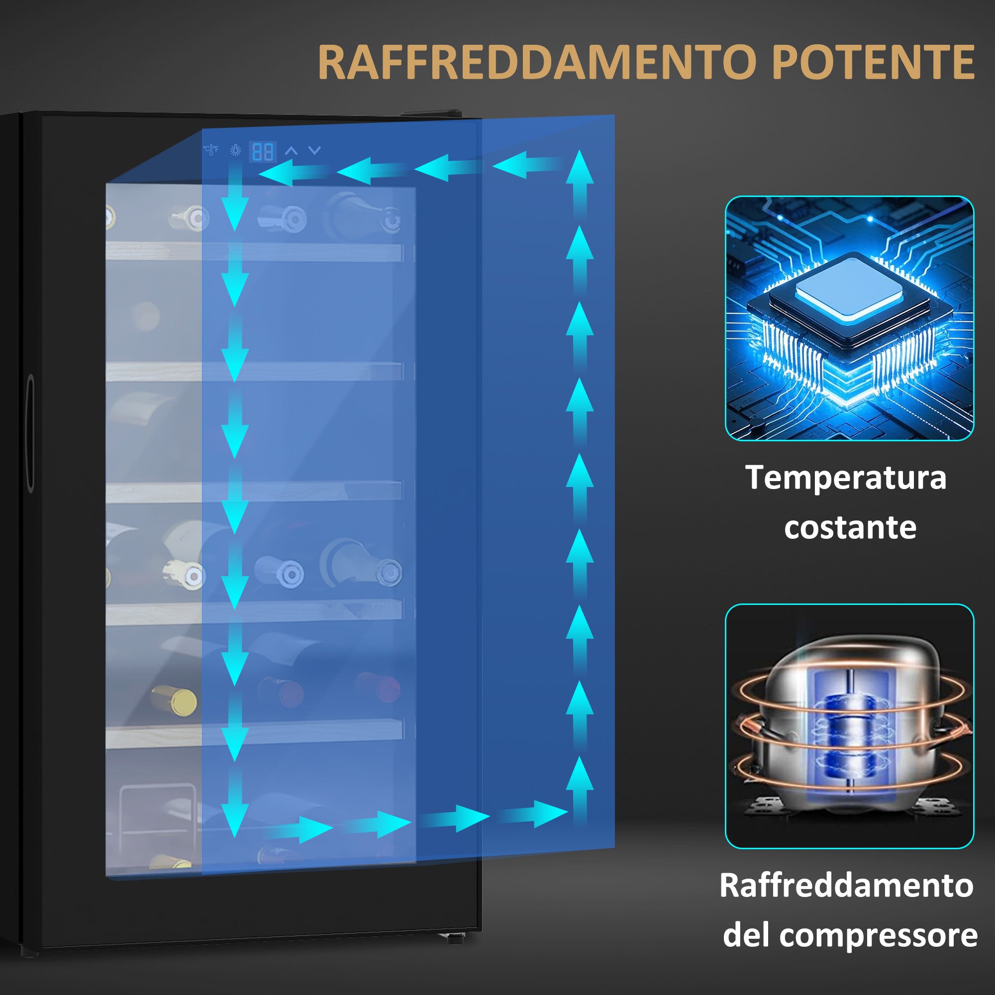 Wine Cooler Refrigerator for 24 Bottles, 65L Capacity, Temperature Control and Removable Shelves, Black