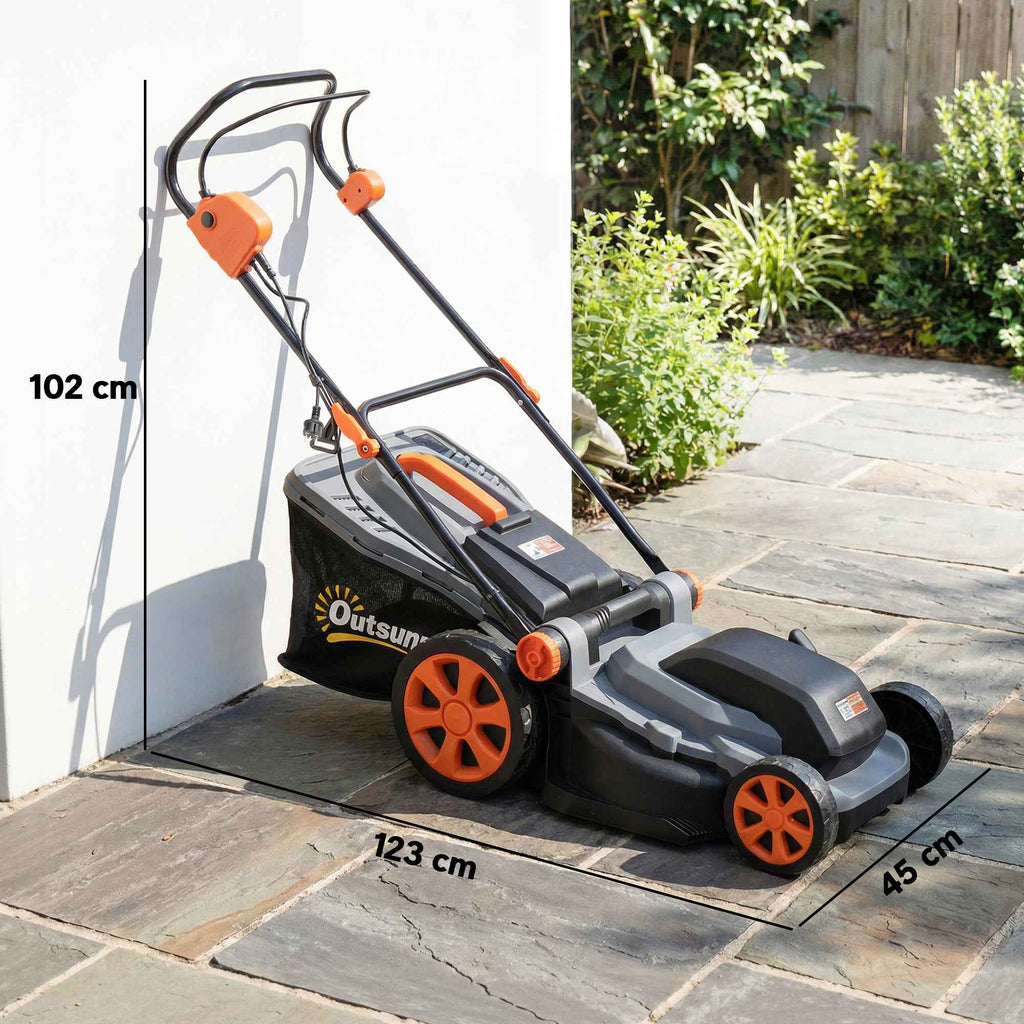 Outsunny 1800W Electric Lawn Mower with 50L Bag, Adjustable Handle, 6 Cutting Heights, Light Grey