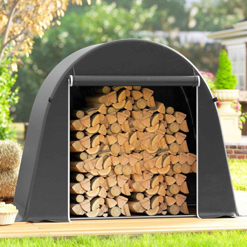 Outsunny Bike and Tool Storage Tent with Zippered Entrance, PE and Metal, 245x120x200 cm, Dark Grey