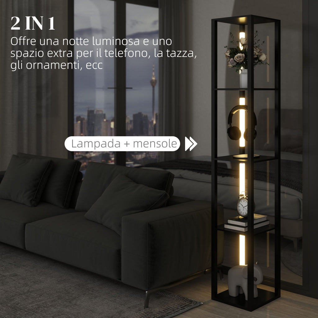 Floor Lamp with 4 Shelves, 3 Adjustable Brightness and Foot Switch, 29x29x163 cm, Black