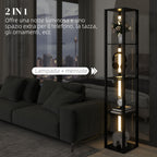 Floor Lamp with 4 Shelves, 3 Adjustable Brightness and Foot Switch, 29x29x163 cm, Black