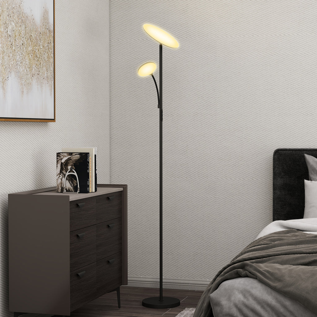 Floor Lamp with 2 Light Points Adjustable to 4 Levels, Temperature 2700K-6500K and Remote Control, Black