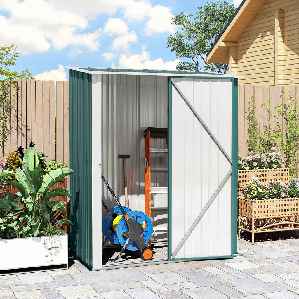 Outsunny Steel Garden Shed with Latch, 161.5 x 94.5 x 196 cm, Green