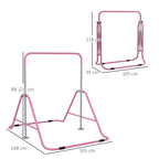 Folding Pull Up Bar for Children 3-8 Years with Adjustable Heights in Steel, 154x106.2x88.5-128.5cm, Pink