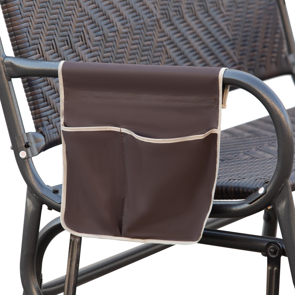 2-Seater Rattan and Steel Garden Swing Bench with Side Pockets, 122x75x88cm Brown and Black