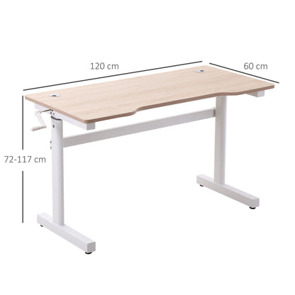 Height adjustable desk with manual craft adjustment, 120x60x72-117cm, white - Borgè