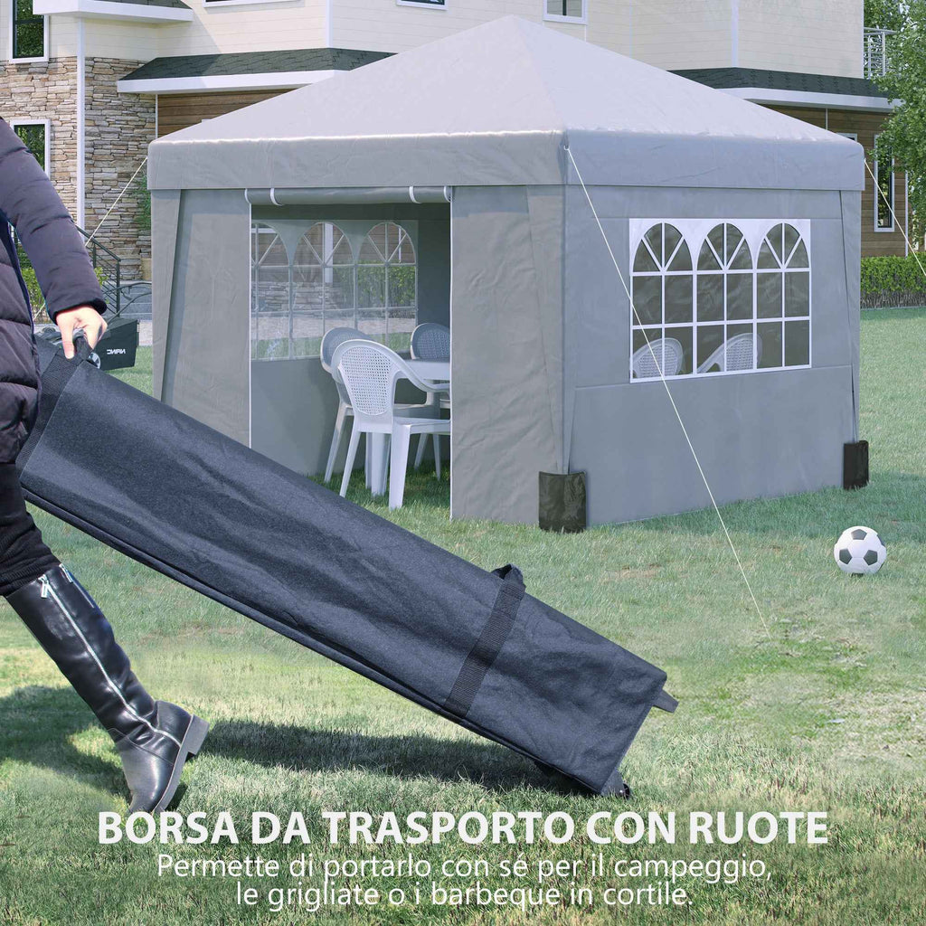 Outsunny 3x3 m Folding Gazebo with Adjustable Height and Windows, in Steel and Oxford Fabric, Light Grey
