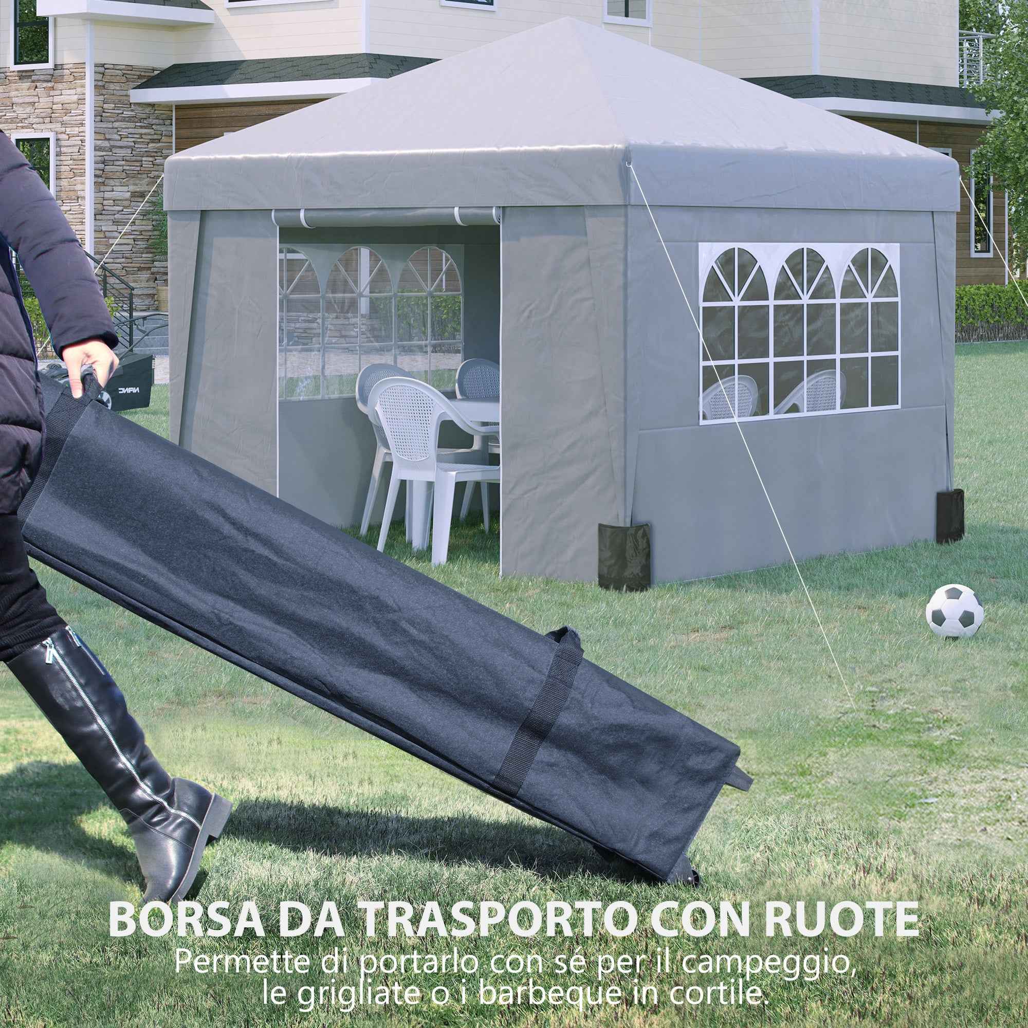Outsunny 3x3 m Folding Gazebo with Adjustable Height and Windows, in Steel and Oxford Fabric, Light Grey