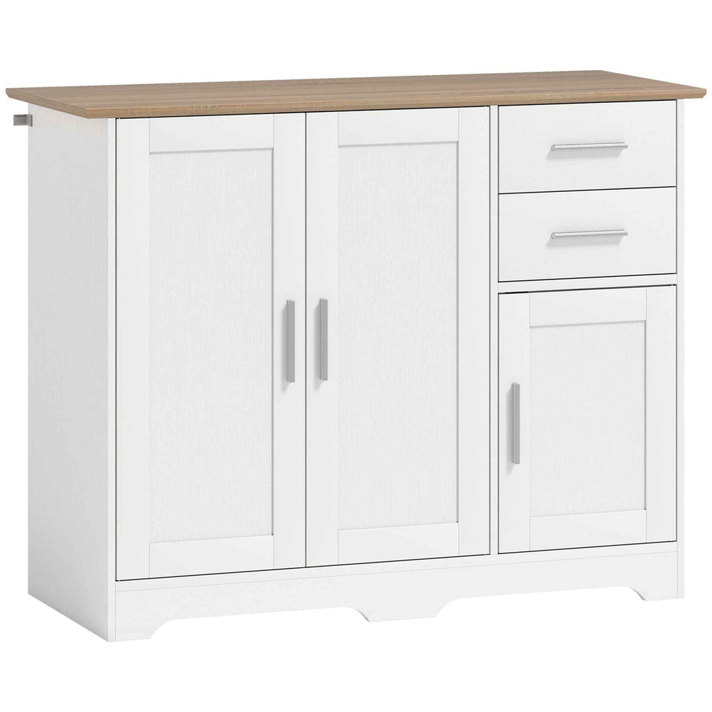 Modern Wooden Sideboard with 2 Drawers and 2 Cabinets, 100x40x78 cm, White and Wood Color