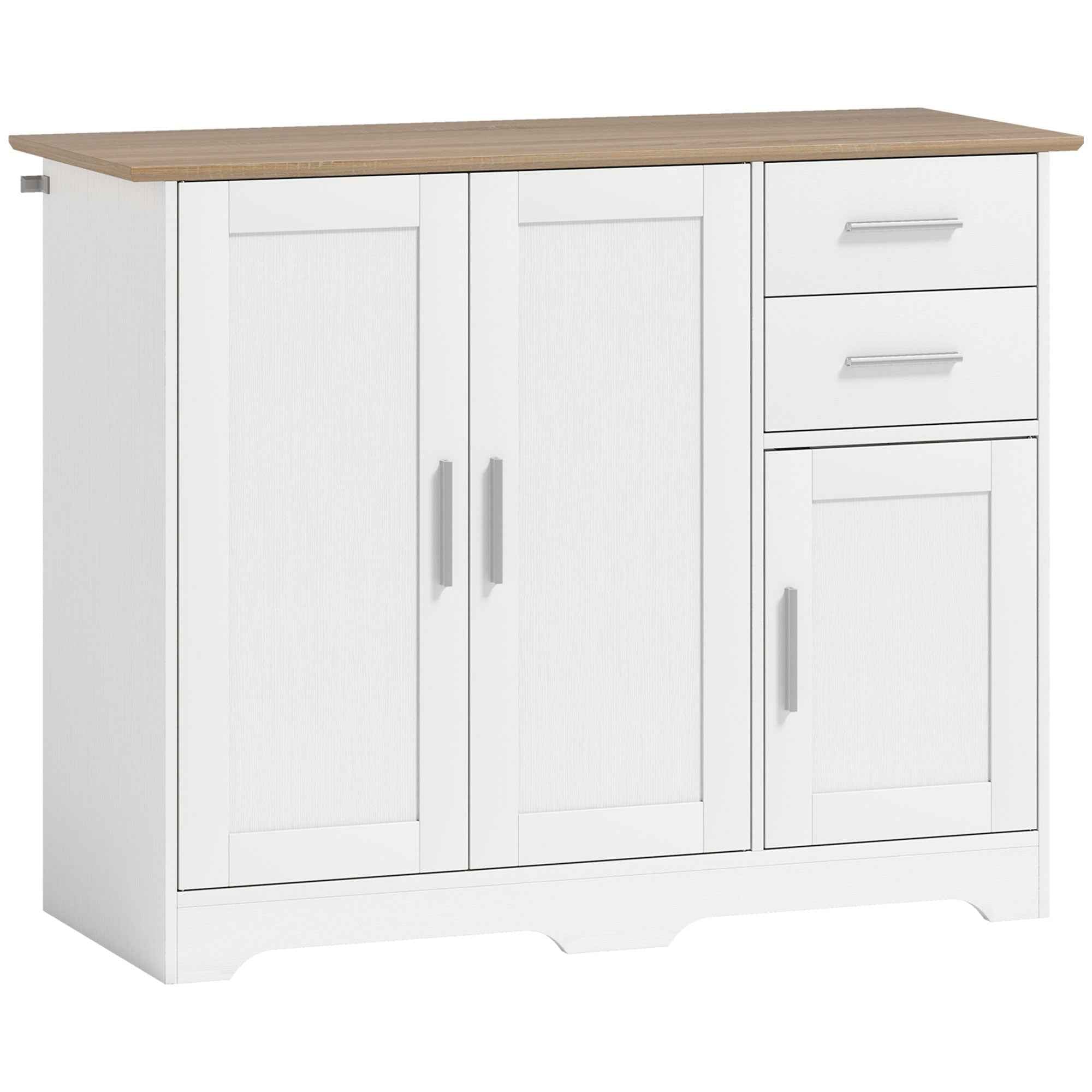 Modern Wooden Sideboard with 2 Drawers and 2 Cabinets, 100x40x78 cm, White and Wood Color