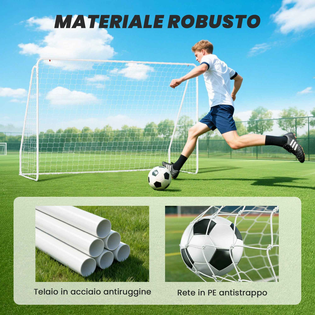 HOMCOM Football Goal for Garden and Park with 6 U-Shaped Pegs, in PE and Epoxy Metal, 301x120x200 cm, White