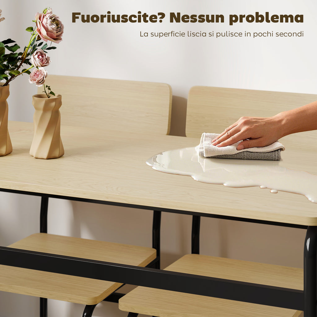 5-Piece Dining Set with Rectangular Table and 4 Dining Chairs, Wood and Metal, Black and Wood Color