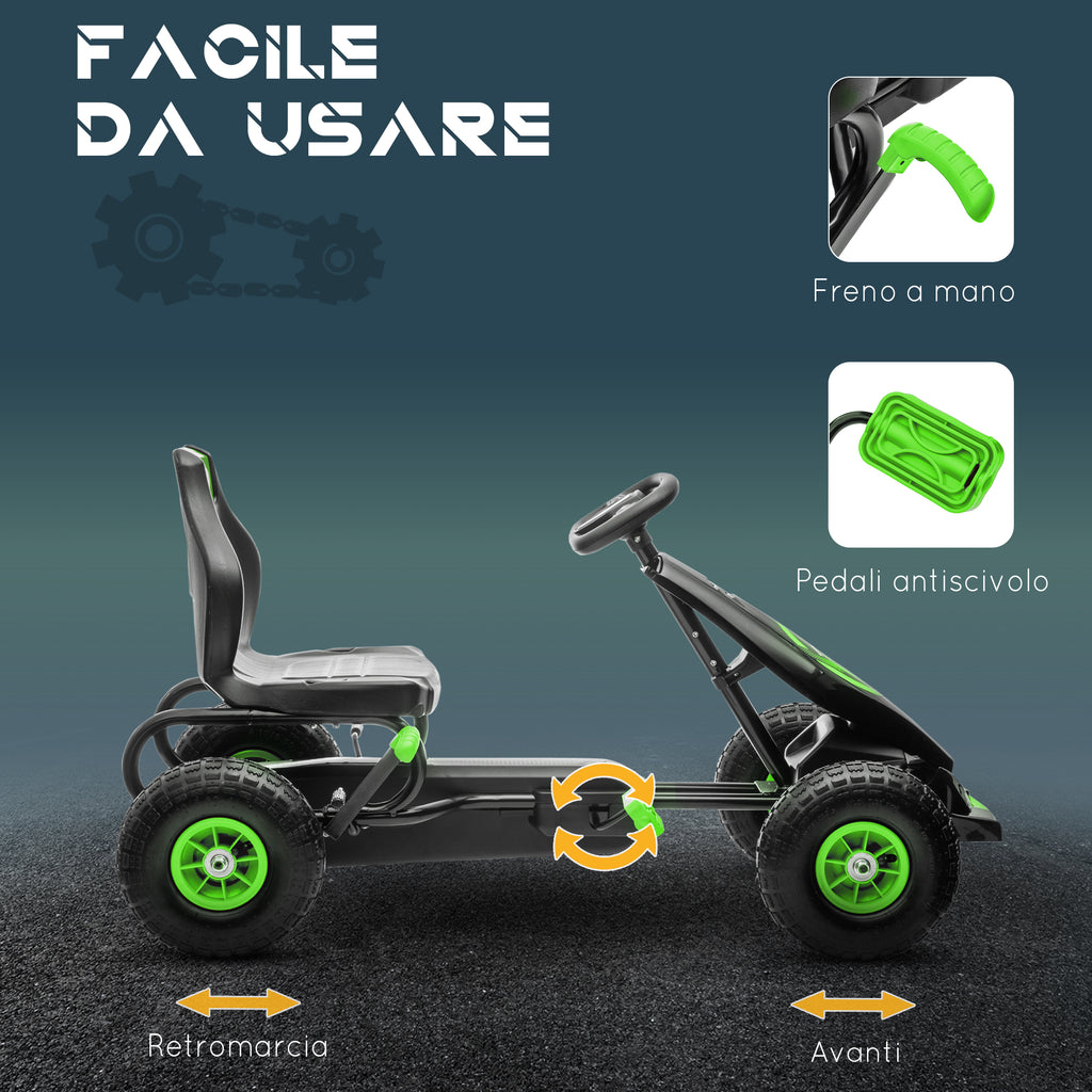 Pedal Go Kart for Kids Ages 5-12 with Adjustable Seat, Metal and PP 121x58x61 cm, Green and Black