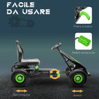 Pedal Go Kart for Kids Ages 5-12 with Adjustable Seat, Metal and PP 121x58x61 cm, Green and Black