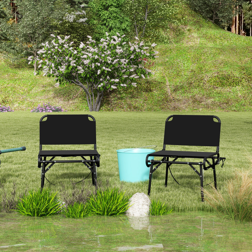 Outsunny Set of 2 Multifunctional Folding Camping Chairs, Metal Frame and Oxford Fabric, Black - Borgè
