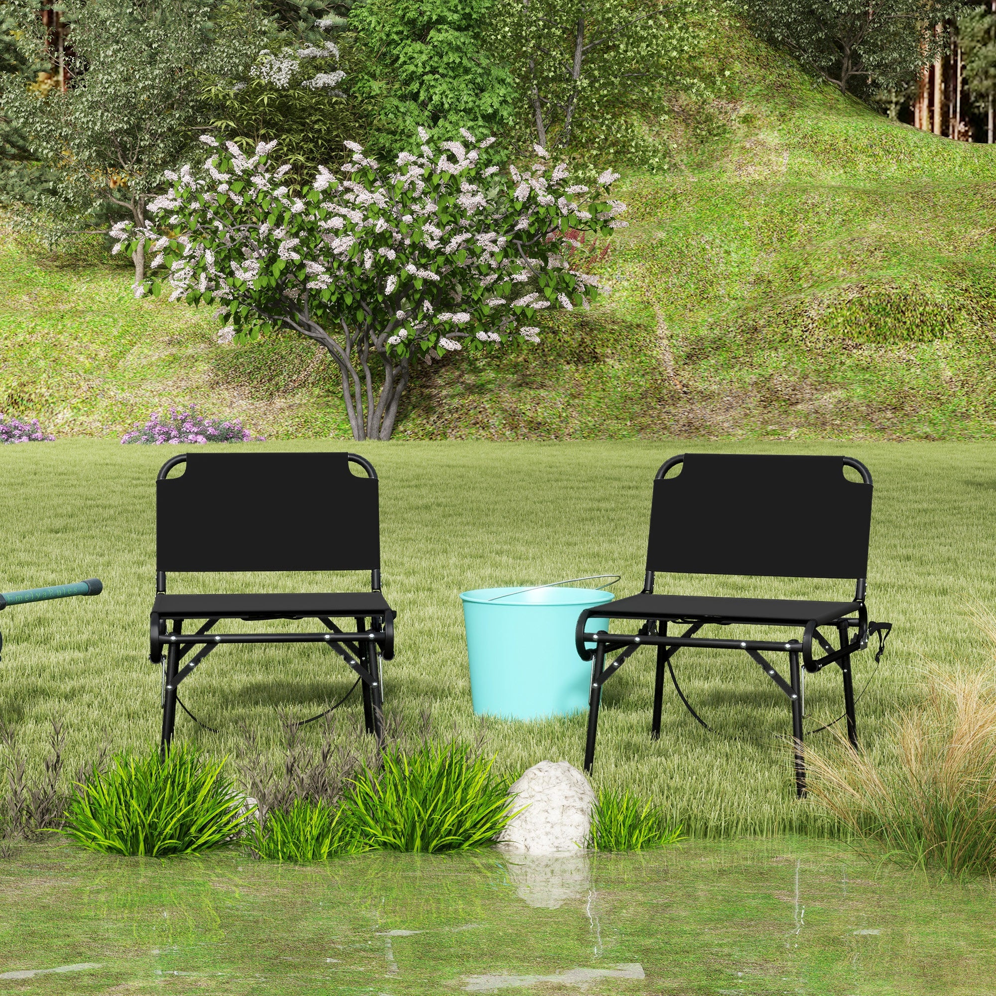 Outsunny Set of 2 Multifunctional Folding Camping Chairs, Metal Frame and Oxford Fabric, Black - Borgè