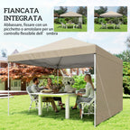 Outsunny 3x3m Pop-Up Folding Gazebo with Side Wall, Metal and Oxford Fabric, Beige