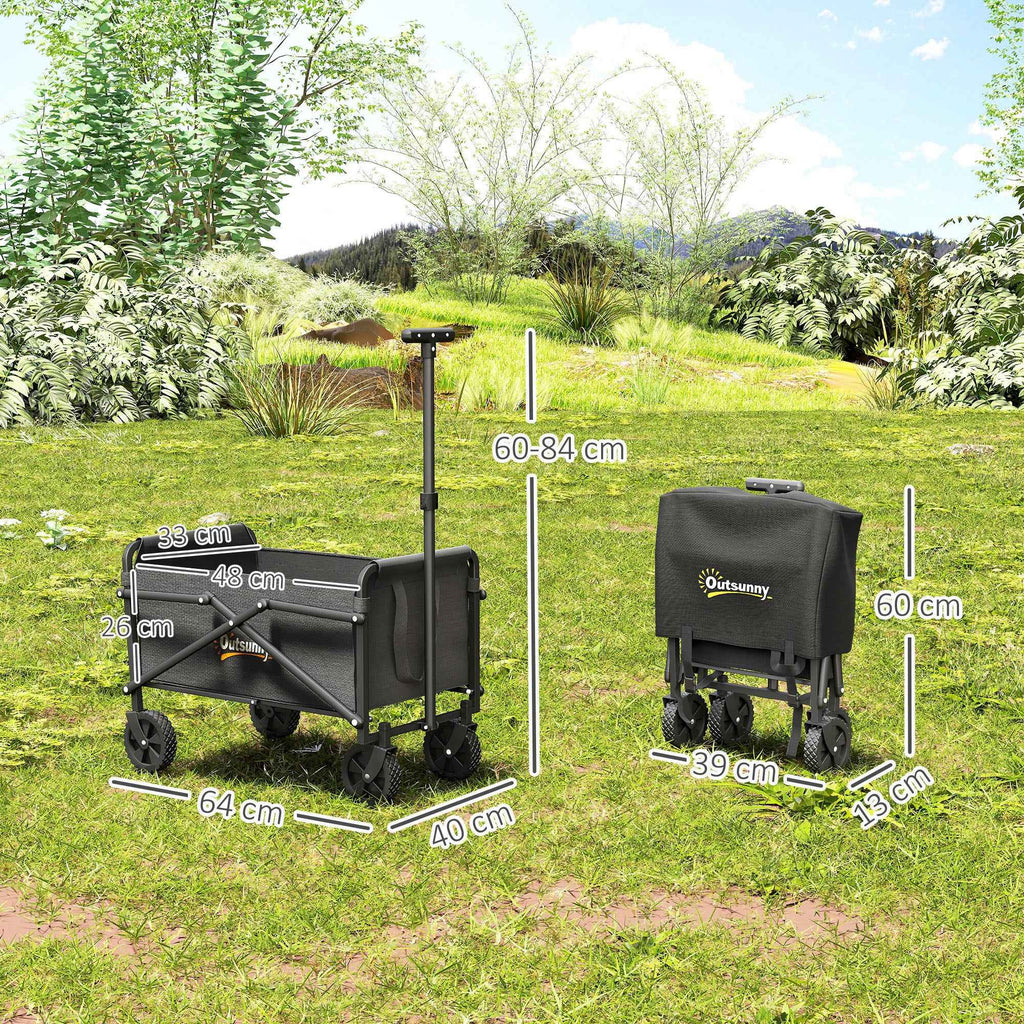 Outsunny 41L Folding Garden Cart with 4 Wheels, Metal and Oxford Fabric Camping Cart with Carry Bag and Adjustable Swivel Handle, Black