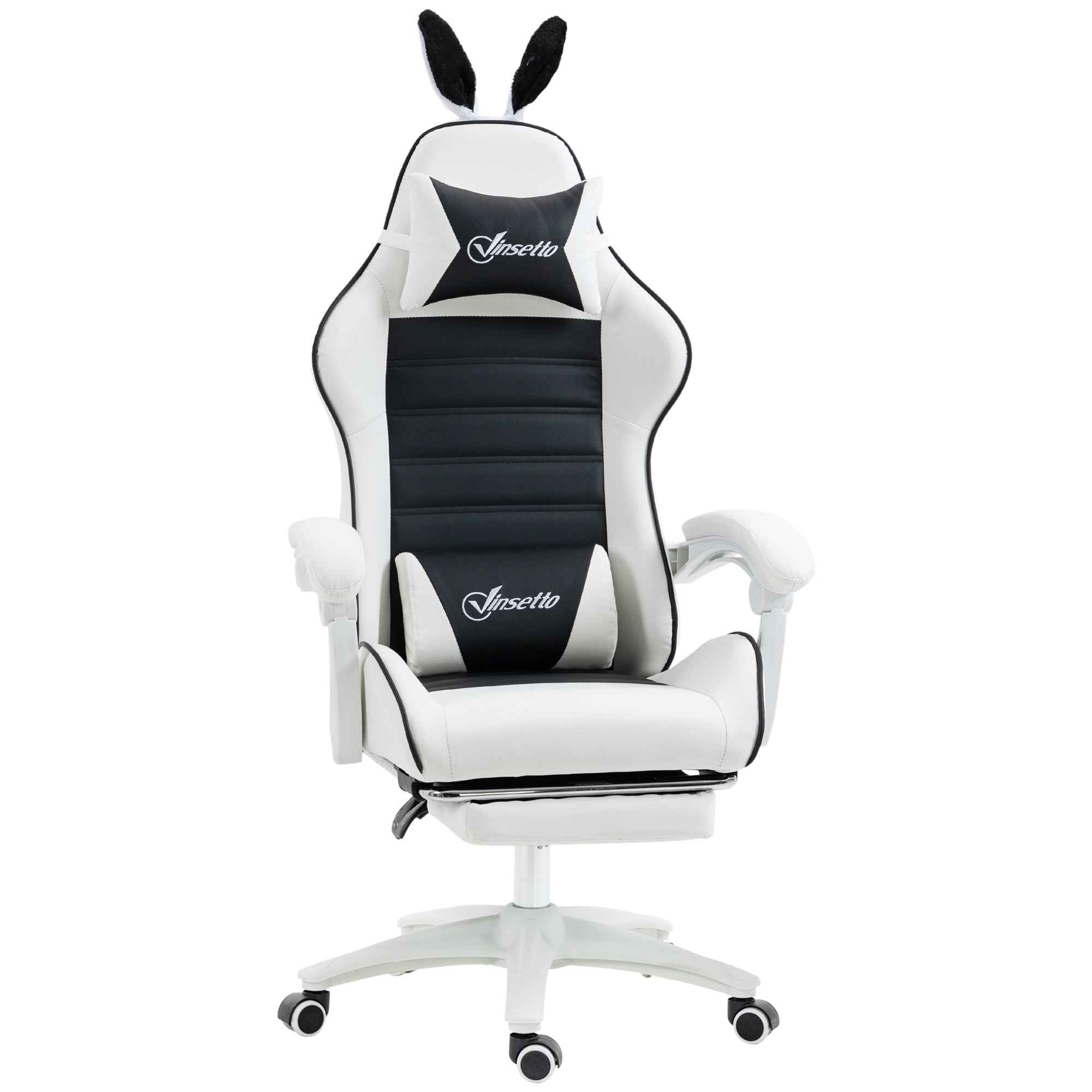 Vinsetto Gaming Chair with Rabbit Ears, Footrest, Cushions, Reclining and Adjustable Height, Black
