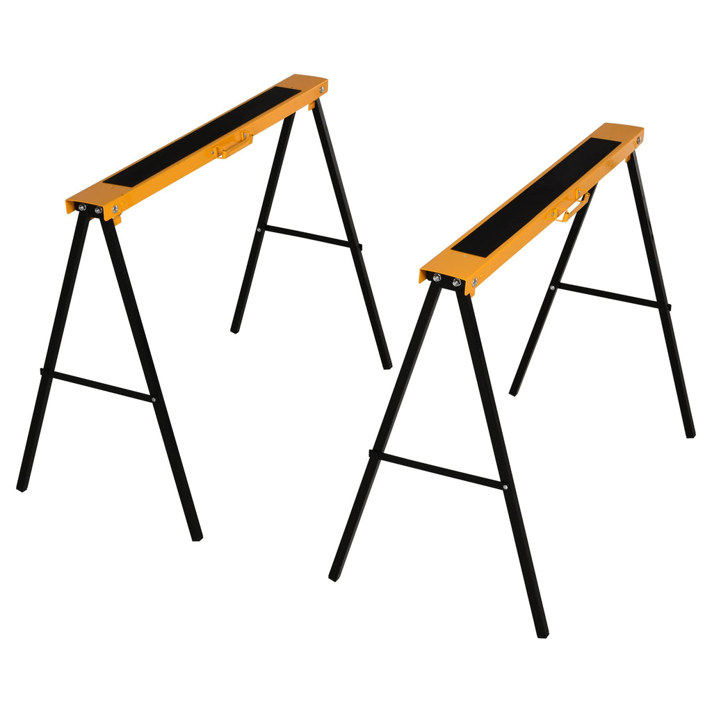 HOMCOM Set of 2 Folding Sawhorses Non-Slip Wood Log Stand Orange