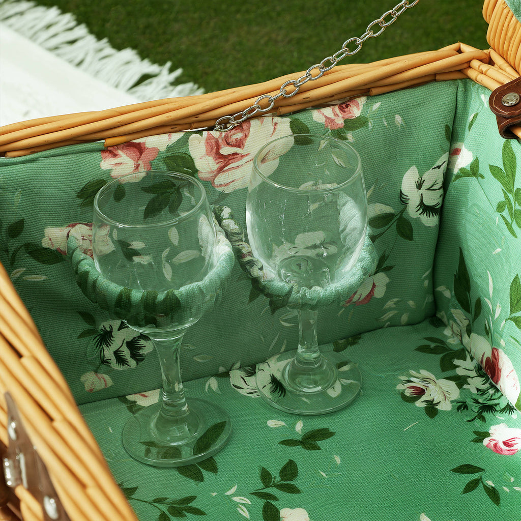 Wicker Picnic Basket for 2 People with Plates, Goblets, Corkscrew and Cutlery, 40x30x20 cm, Brown