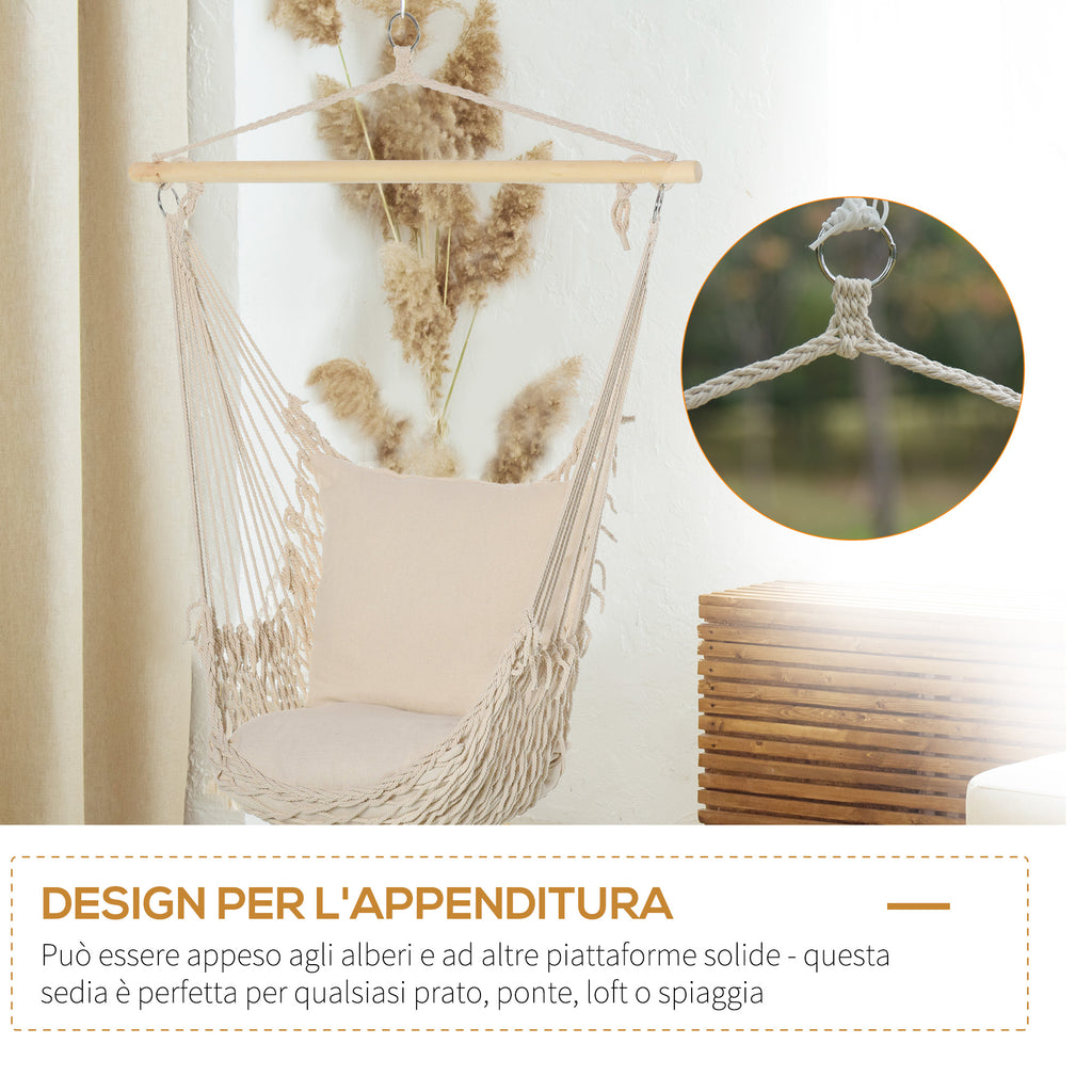 Outsunny Shabby Chic Indoor/Outdoor Rope Garden Hammock, White