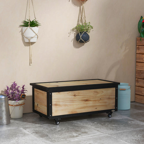 Outsunny 121L container bench with 4 wheel swallows and handles and steel, 100x50x43cm, wooden color - Borgè