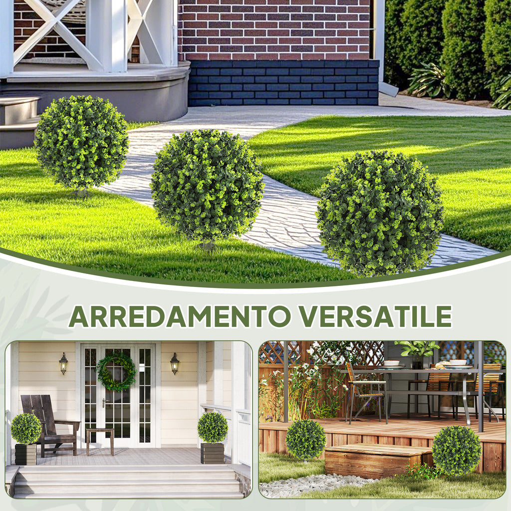 Set of 2 Artificial Boxwood Plants, 40 cm, with Integrated Stake, for Indoor and Outdoor Use, Green