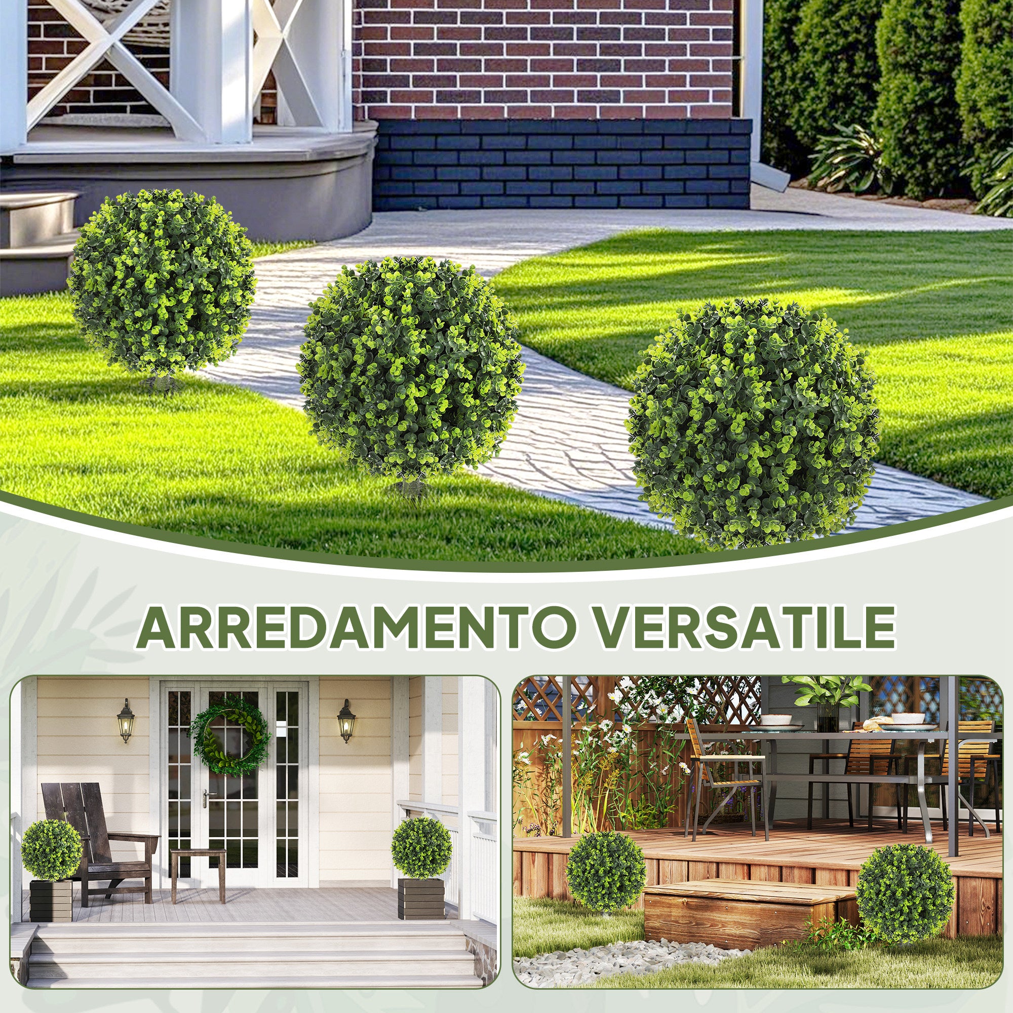 Set of 2 Artificial Boxwood Plants, 40 cm, with Integrated Stake, for Indoor and Outdoor Use, Green