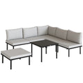 Outsunny 6-Person Metal Garden Furniture Set, Corner Sofa with Cushions, Light Grey
