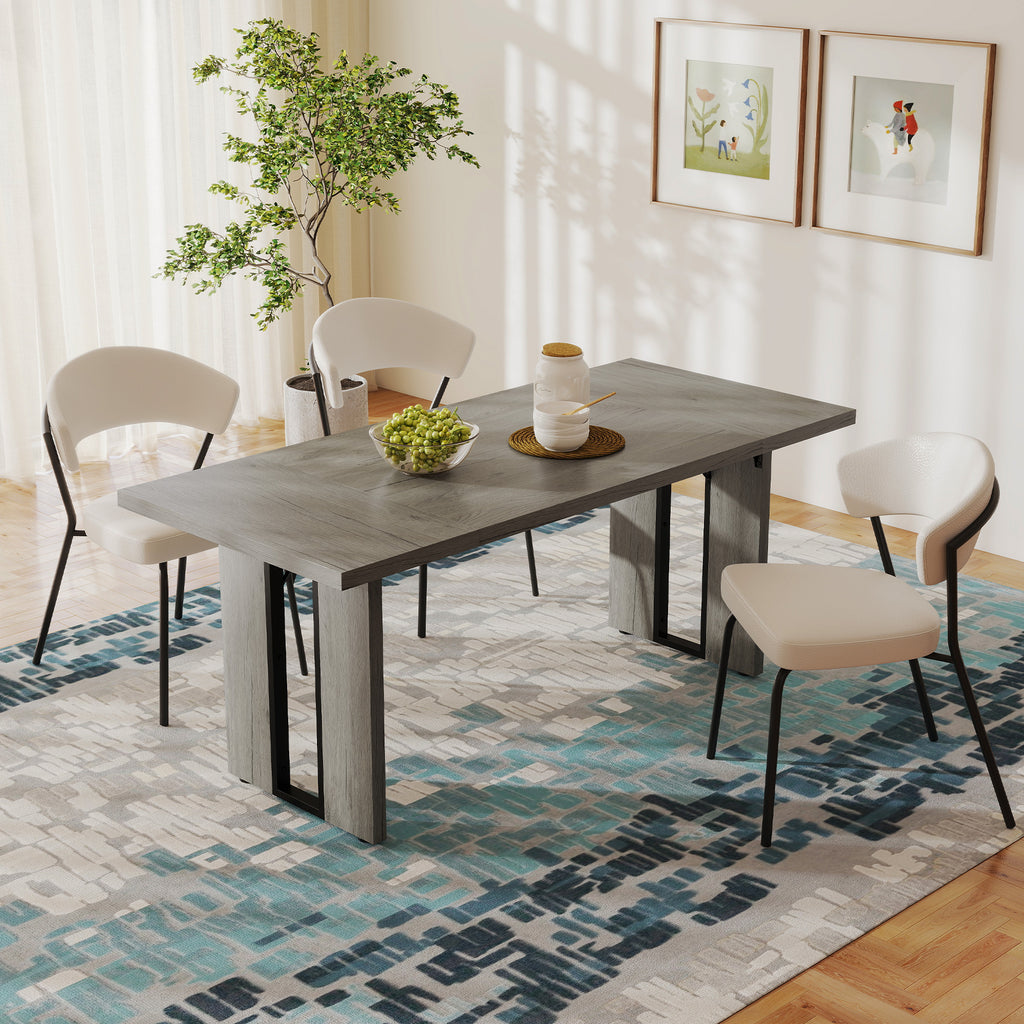 Industrial Style Dining Table for 8 People Max, in Wood and Steel, 180x80x75 cm, Grey