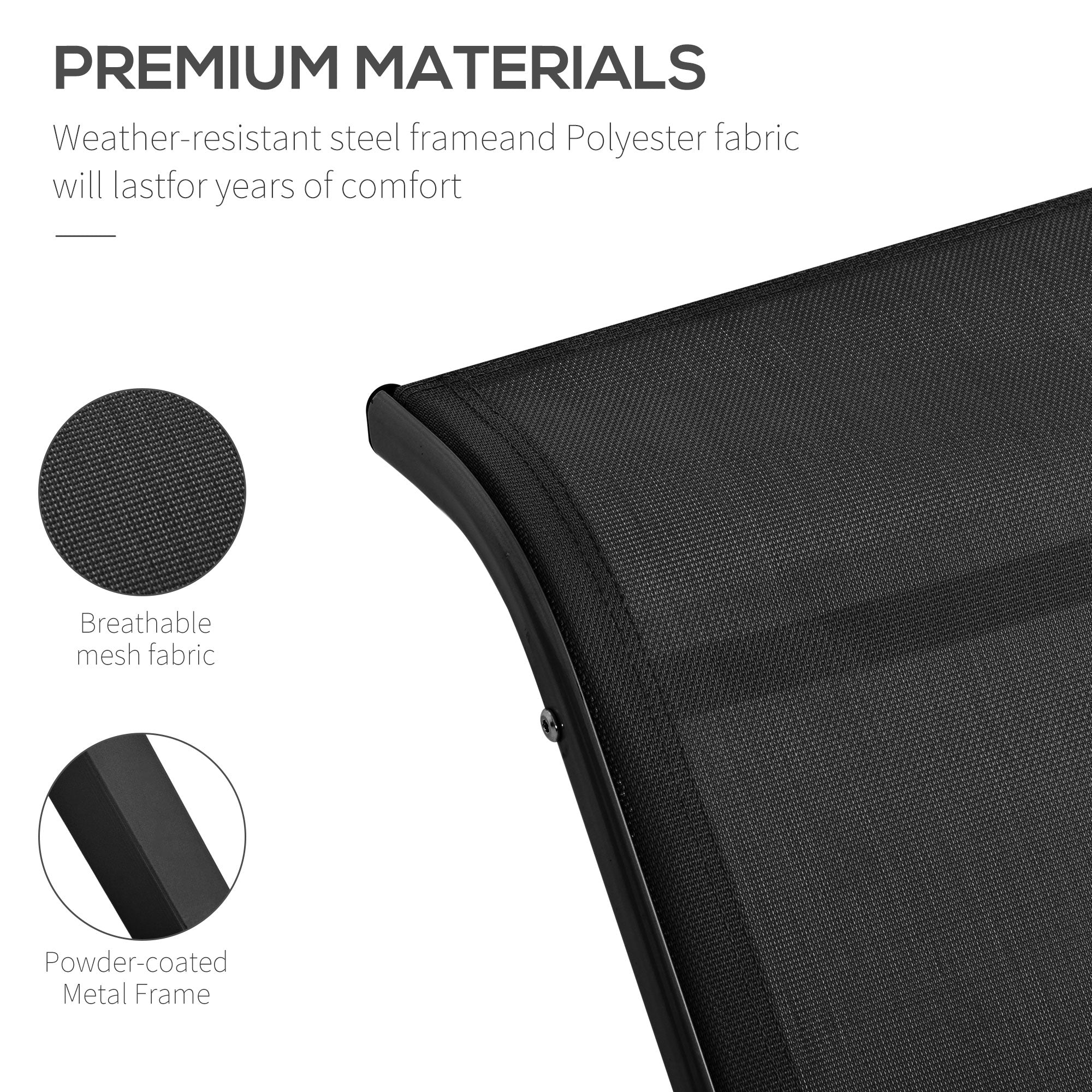 Outsunny Set 2 sun loungers and table with a shelf, in breathable fabric and metal, 59x169x66 cm, black - Borgè