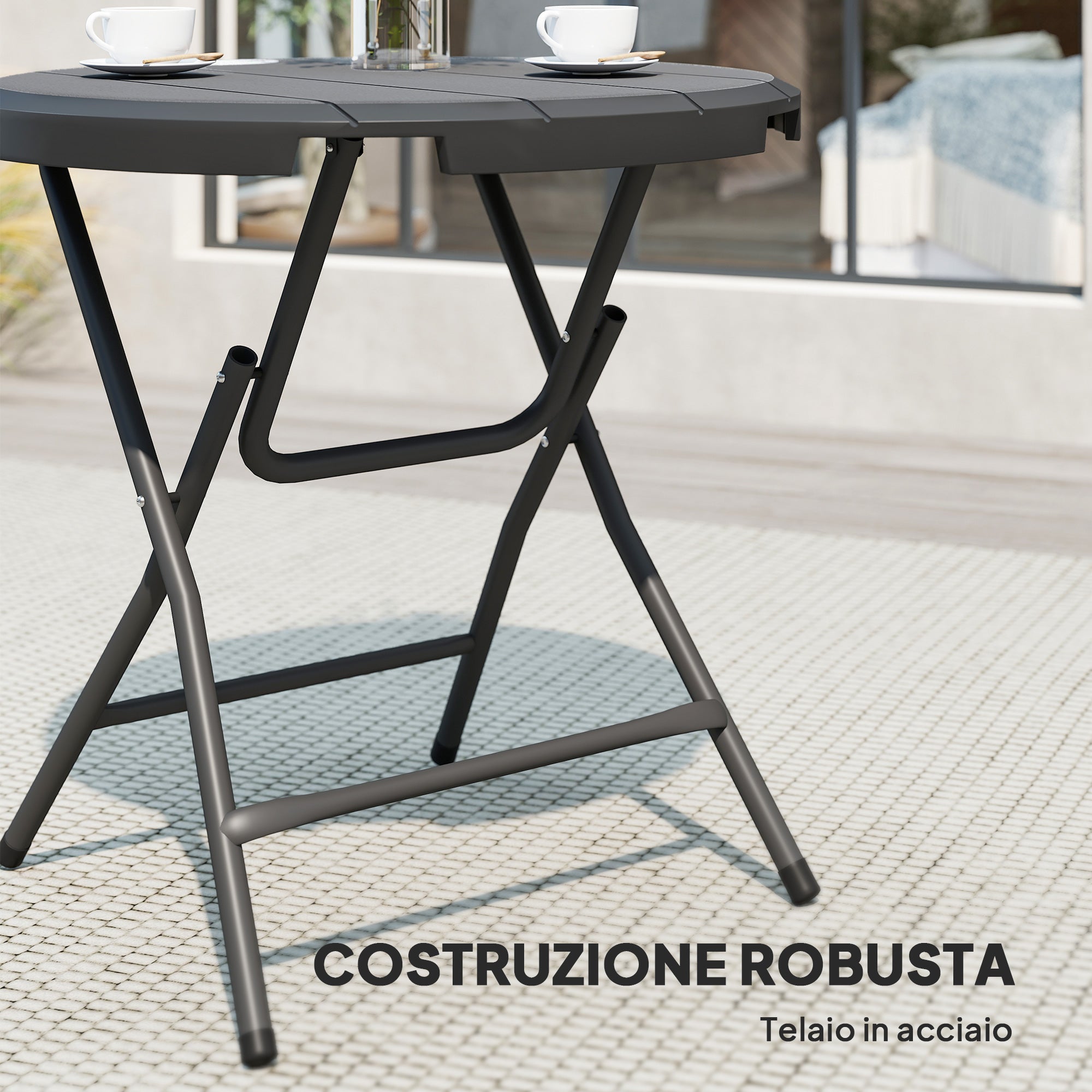 Outsunny Round Folding Garden Table for 4 People in Aluminum and HDPE Plastic, Ø80x73 cm, Gray