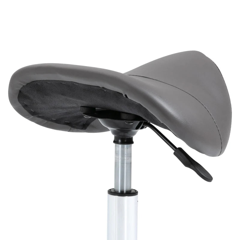 Saddle Stool with Wheels and Adjustable Height for Hairdressing and Tattoo Shops, 52x53x49-61cm Grey