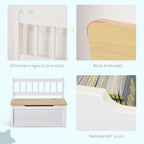 2 in 1 Wooden Children's Storage Chest with Piston for Safe Closing, 60x30x50cm White and Natural Wood