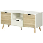 Modern TV Stand max 50" in Chipboard with Drawers, Open Shelves and Cabinets, 110x40x50 cm, White and Wood Color
