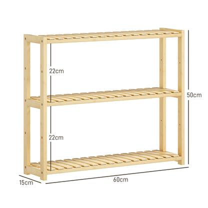 Bathroom Shelf with 3 Shelves Adjustable in 5 Positions, in Bamboo, 60x15x50 cm, color Wood