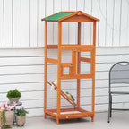 165cm Tall Outdoor Wooden Bird Cage with 2 Doors and Pull Out Tray, Orange