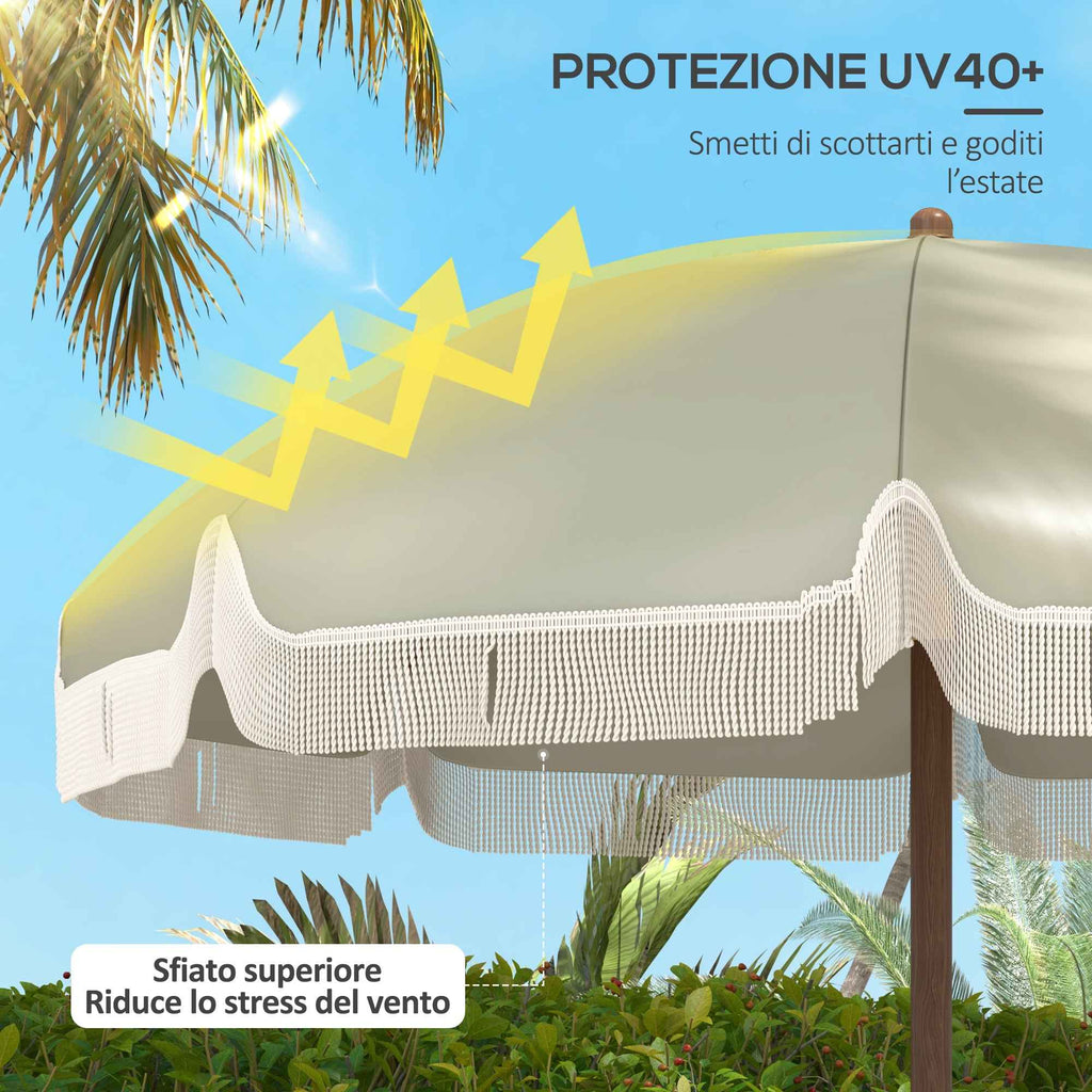 Outsunny UV40+ 8-Ribbed Beach Umbrella with Carry Bag, Metal and Polyester, Ø1.9x2.1 m, Green