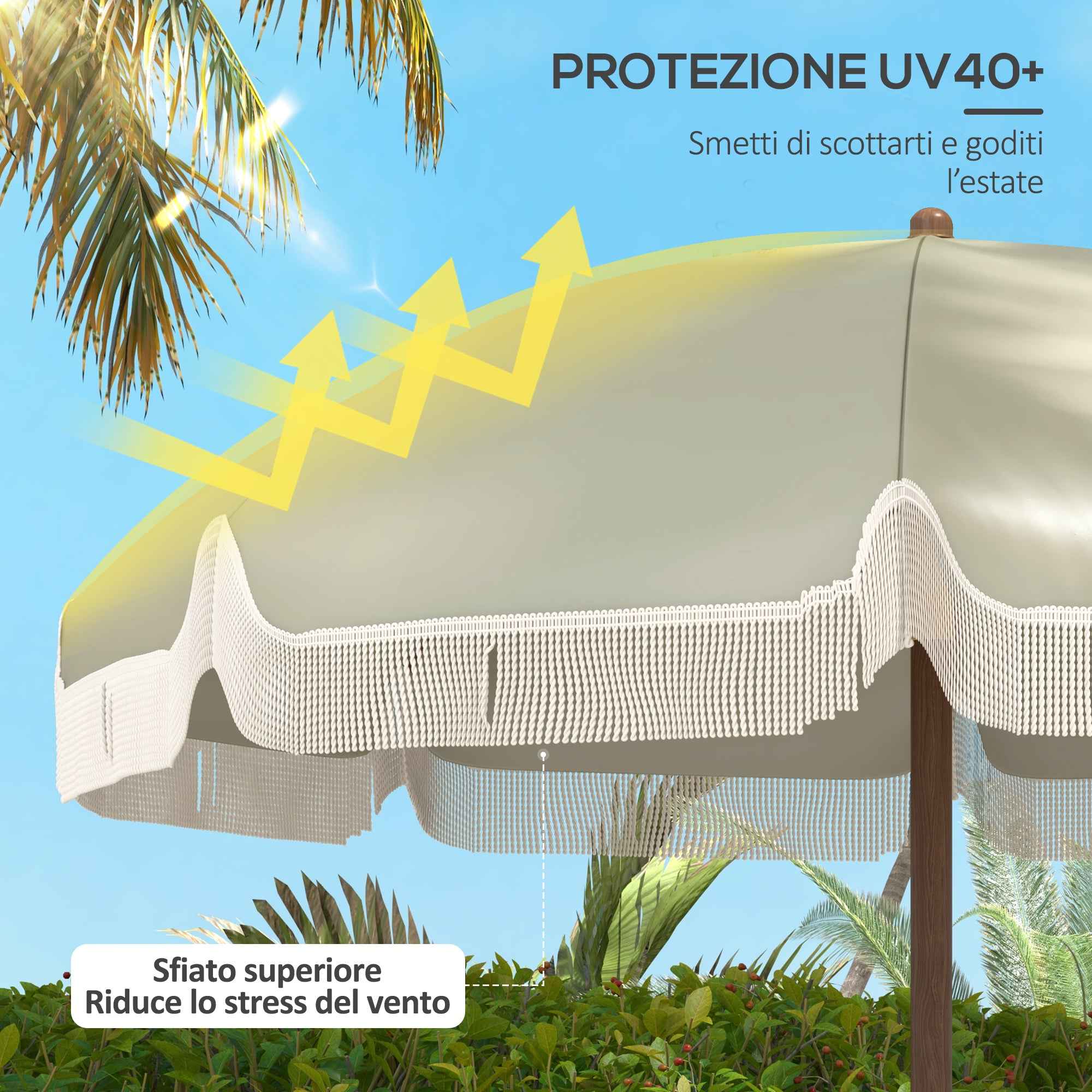 Outsunny UV40+ 8-Ribbed Beach Umbrella with Carry Bag, Metal and Polyester, Ø1.9x2.1 m, Green